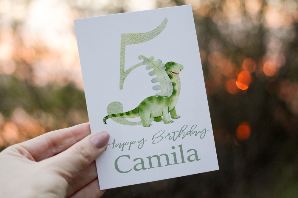 Dinosaur Birthday Card, 5th Birthday Card, Age Card for Birthday